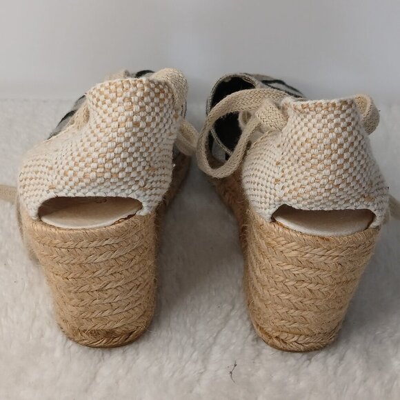 Women's Andre Assous Black & Beige Striped Wedge Heel Espadrille Sandals Size 10 - Picture 6 of 11